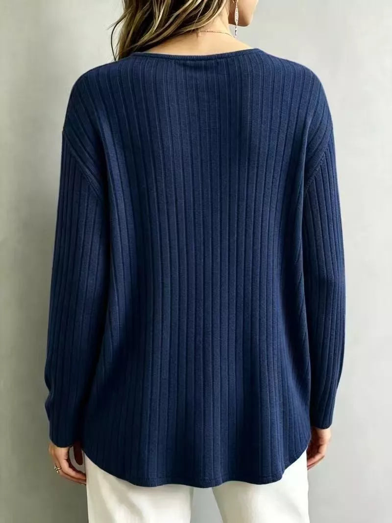 V-neck Ribbed Long Sleeve T-shirt (19)