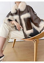 Sense Fox Fur Stitching Leather Coat photo 5