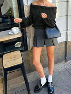Off-shoulder Ribbed Long Sleeve Sweater (5)