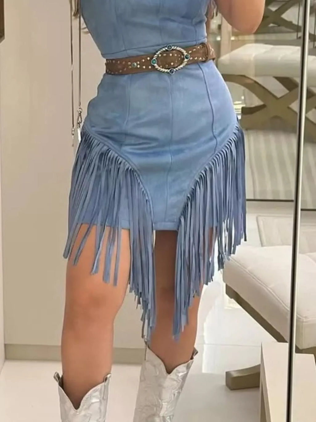 Sleeveless Fringed Mini Dress (3)