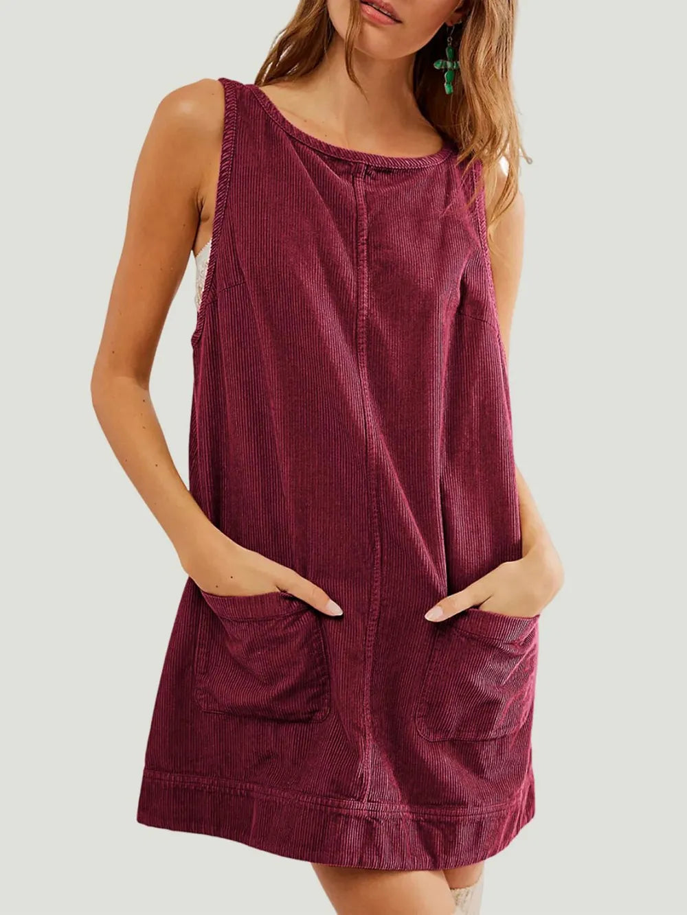 Round Neck Wide Strap Mini Dress Pockets (11)
