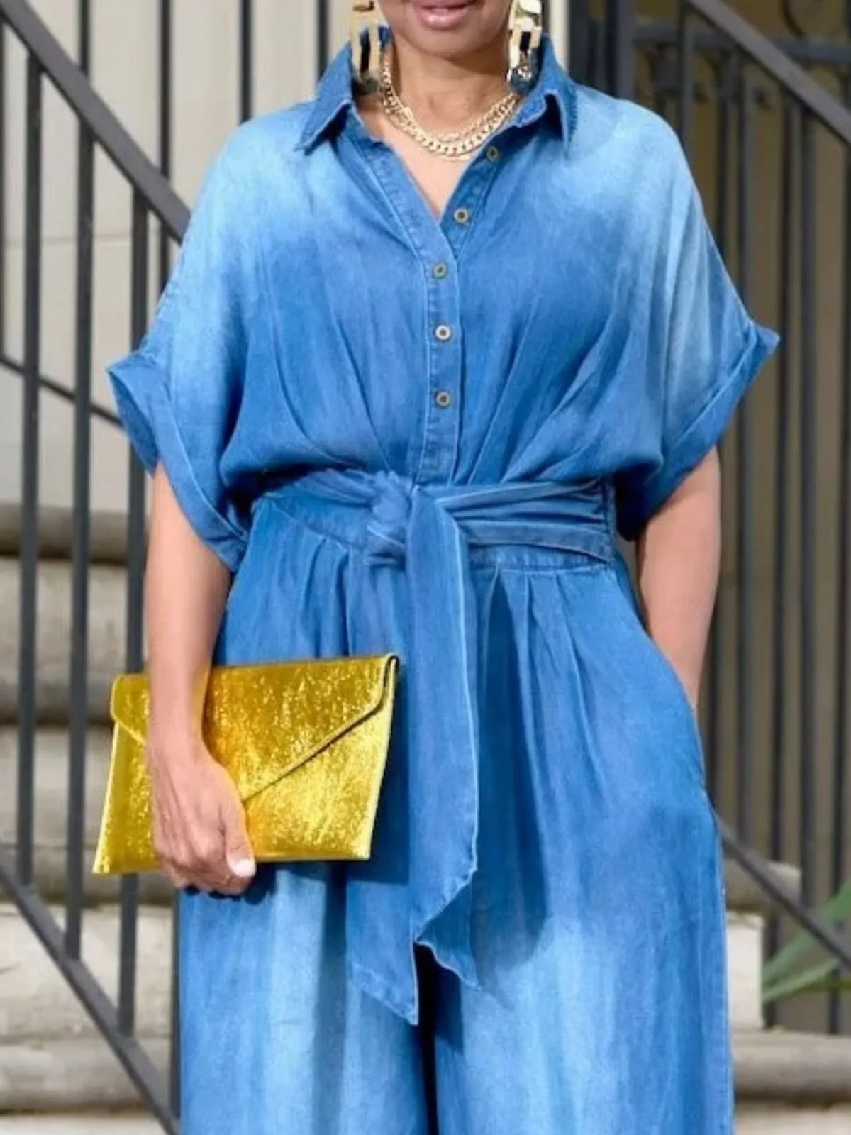 Button Front Wide Leg Denim Jumpsuit (9)
