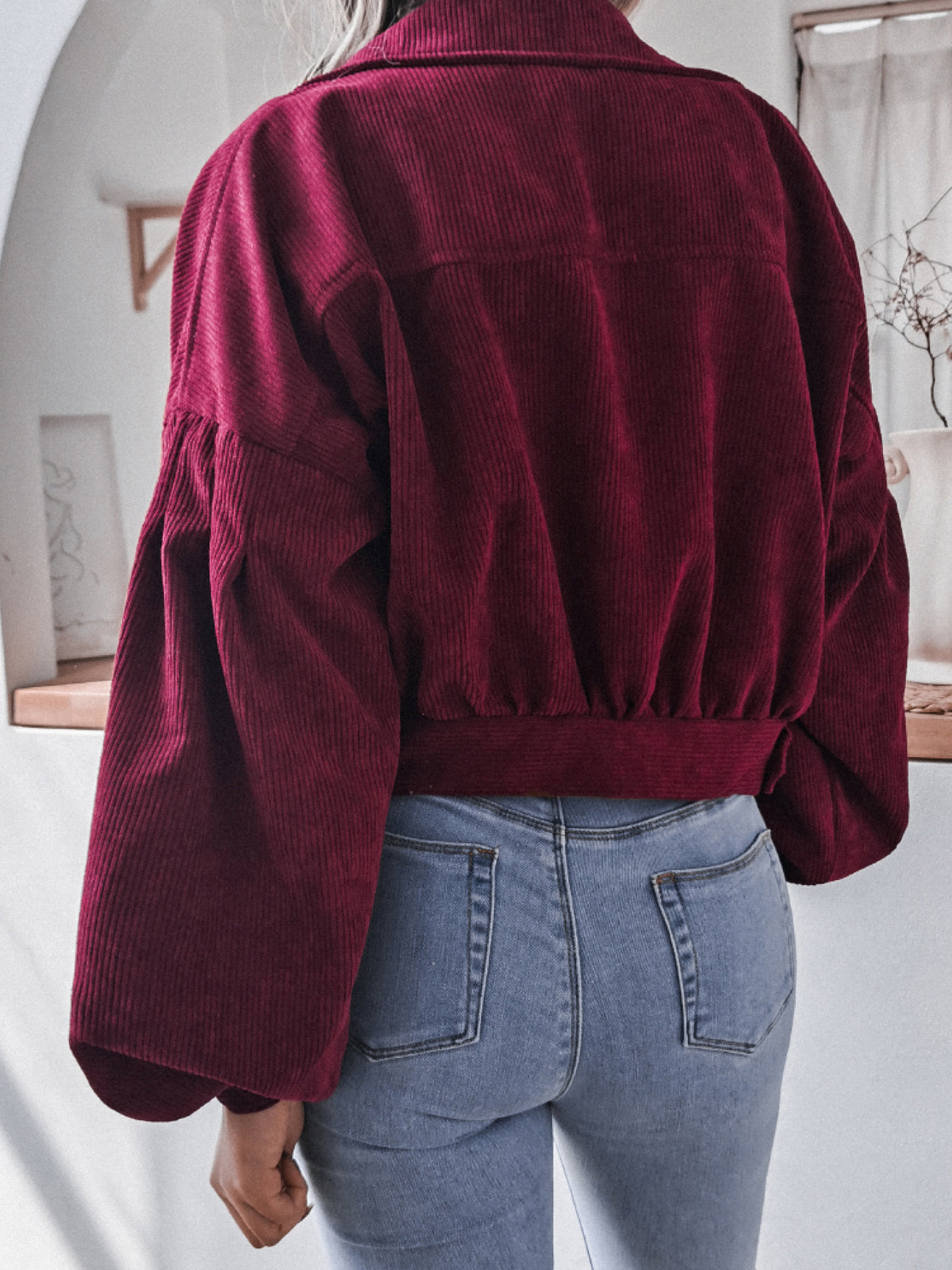 Lantern Sleeve Cropped Corduroy Jacket (10)