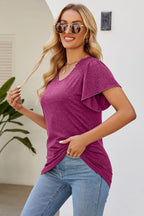 Smocked Round Neck Flutter Sleeve T-shirt (15)