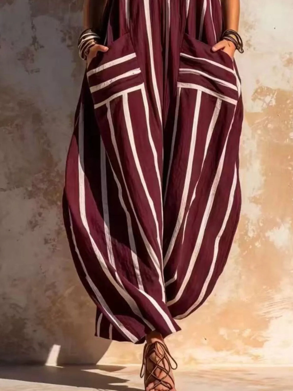 Striped V-neck Sleeveless Wide-leg Jumpsuit (12)