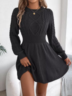 Cable Knit Long Sleeve Sweater Dress (4)
