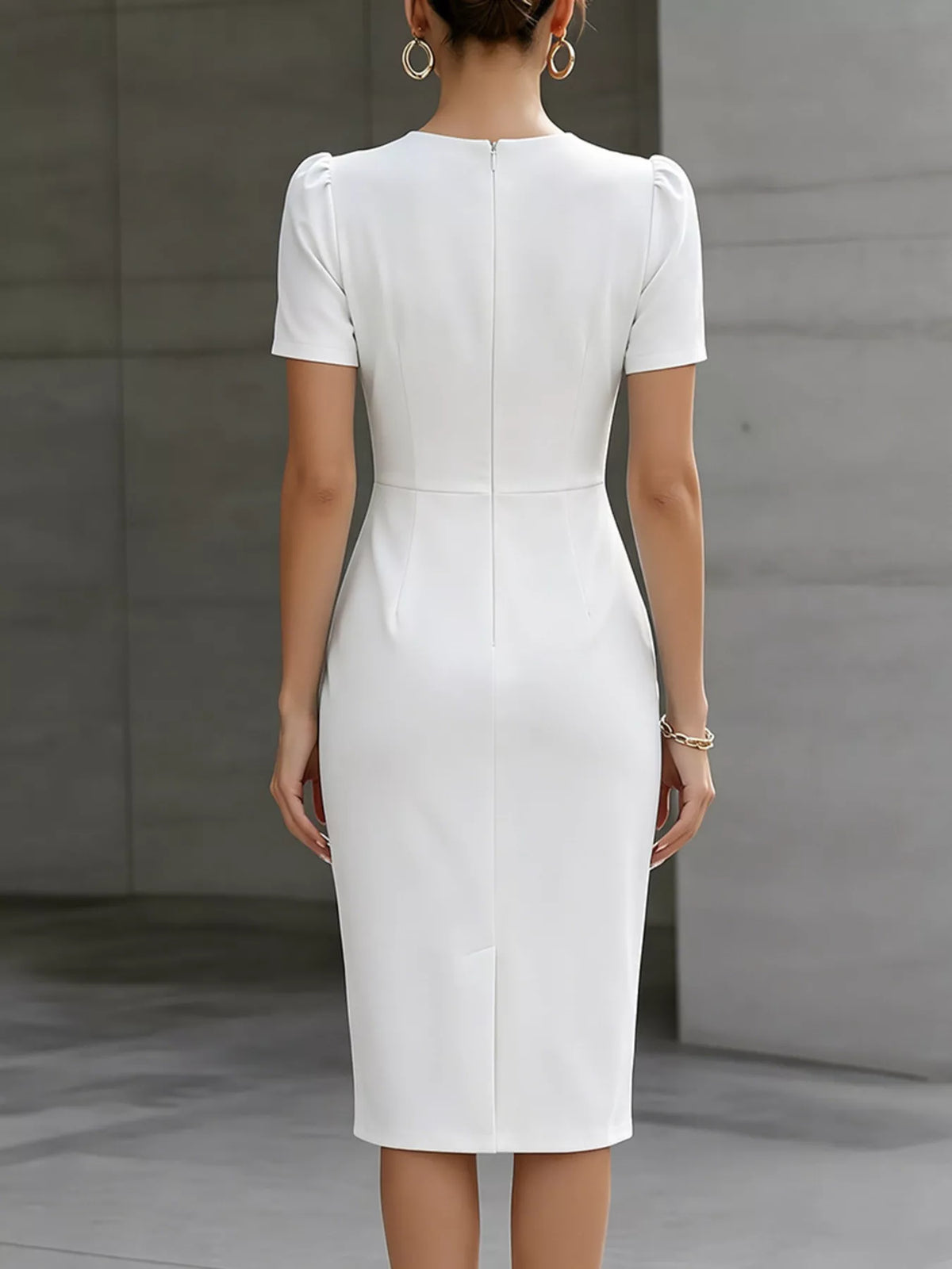 Ruched Short Sleeve Midi Dress (8)