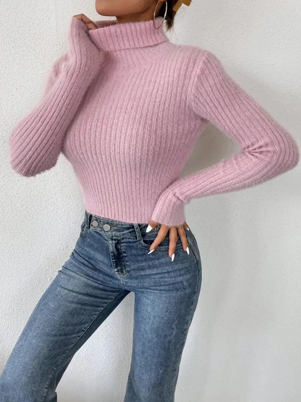 Ribbed Turtleneck Long Sleeve Sweater (3)