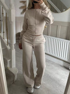 Zip-up Crop Hoodie High-waisted Pants Set (5)