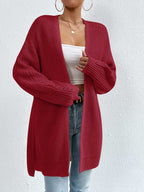 Open Front Dropped Shoulder Slit Cardigan (16)