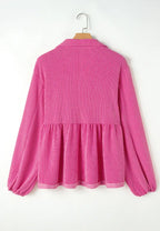 Corded Johnny Collar Long Sleeve Babydoll Blouse (13)