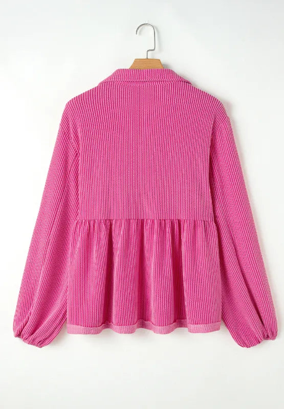 Corded Johnny Collar Long Sleeve Babydoll Blouse (13)