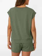 Round Neck Cap Sleeve Top Shorts Set (21)