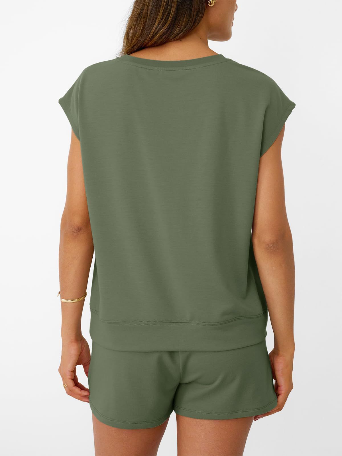 Round Neck Cap Sleeve Top Shorts Set (21)
