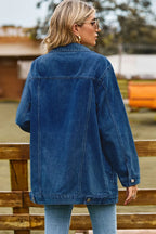 Buttoned Collared Neck Denim Jacket Pockets (15)