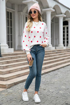 Woven Right Polka Dot Round Neck Dropped Shoulder Sweater (12)