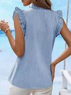 Ruffle Trim V-neck Sleeveless Denim Top (7)