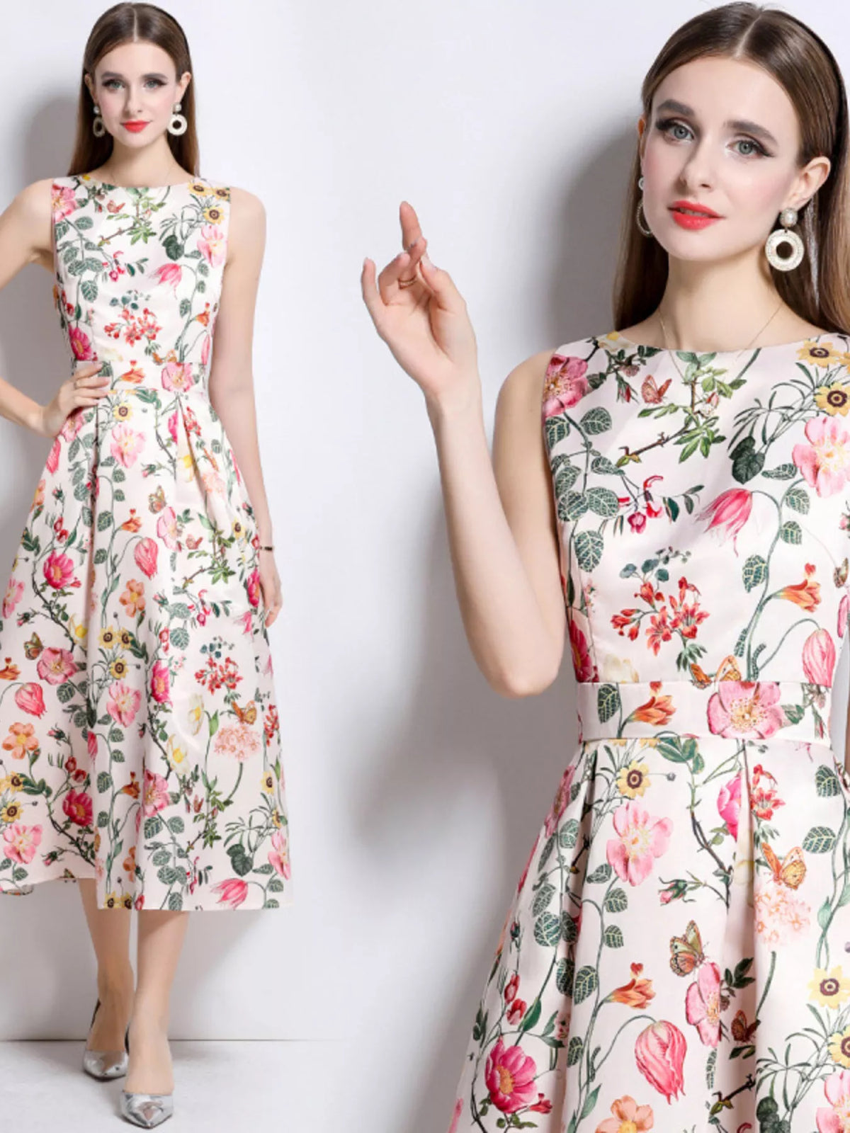 Floral Print Sleeveless Midi Dress (7)