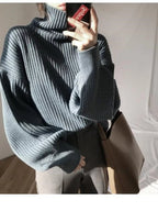 Oversized Turtleneck Ribbed Knit Sweater (6)