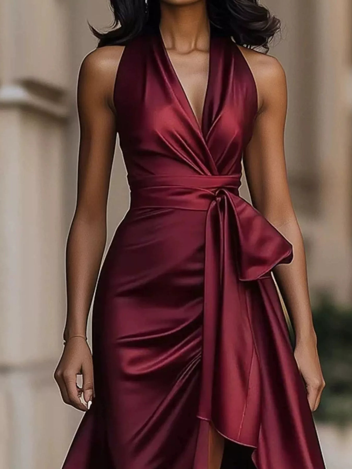 Full Size High-low Ruffled Satin Maxi Dress Plus (2)
