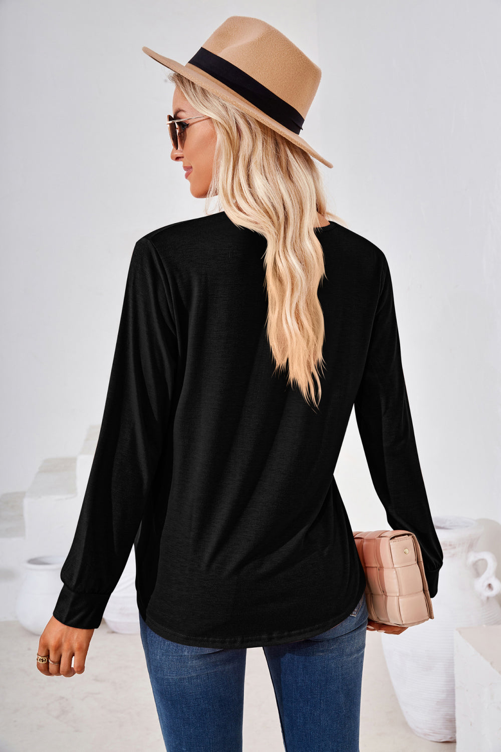 Square Neck Ruched Long Sleeve Blouse (15)