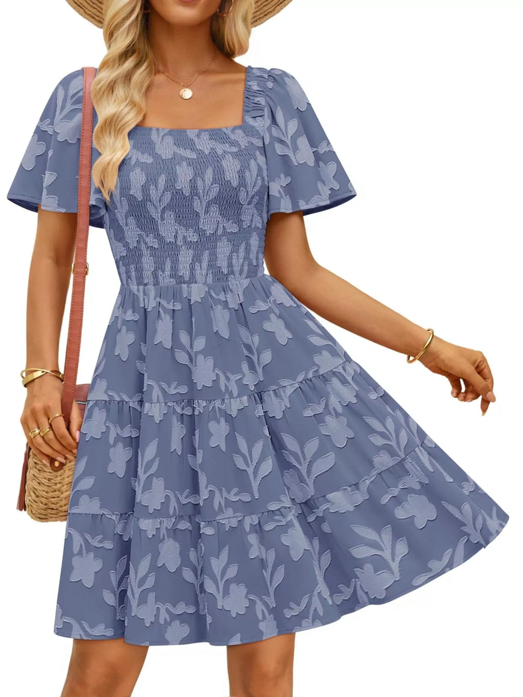 Smocked Square Neck Tiered Mini Dress (22)