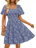 Smocked Square Neck Tiered Mini Dress (22)