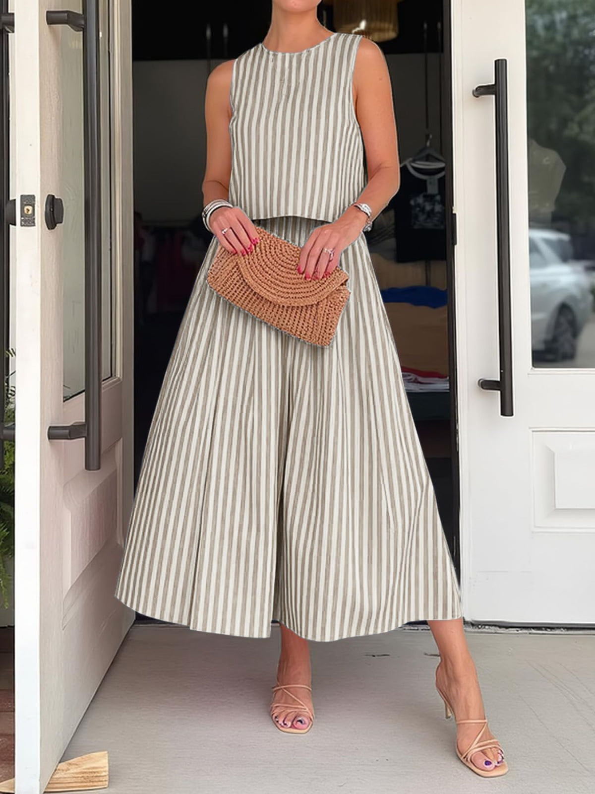 Striped Sleeveless Top Midi Skirt Set (14)