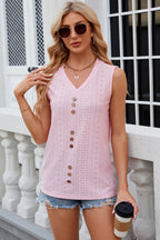 Decorative Button Eyelet V-neck Tank