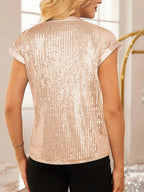 Sequin Notched Cap Sleeve Blouse (11)