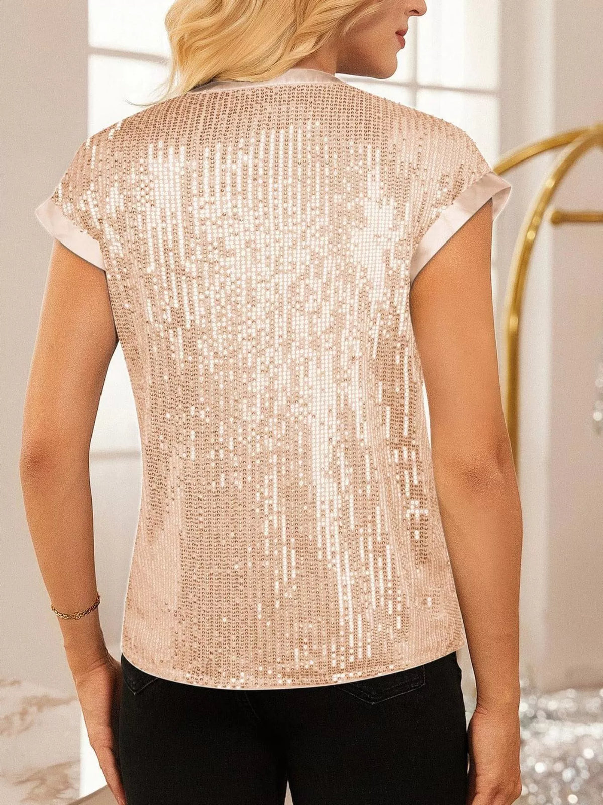 Sequin Notched Cap Sleeve Blouse (11)