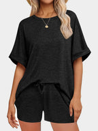 Round Neck T-shirt Drawstring Shorts Set (6)