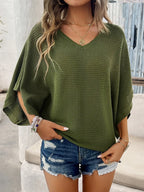 V-neck Batwing Sleeve Knit Top (8)