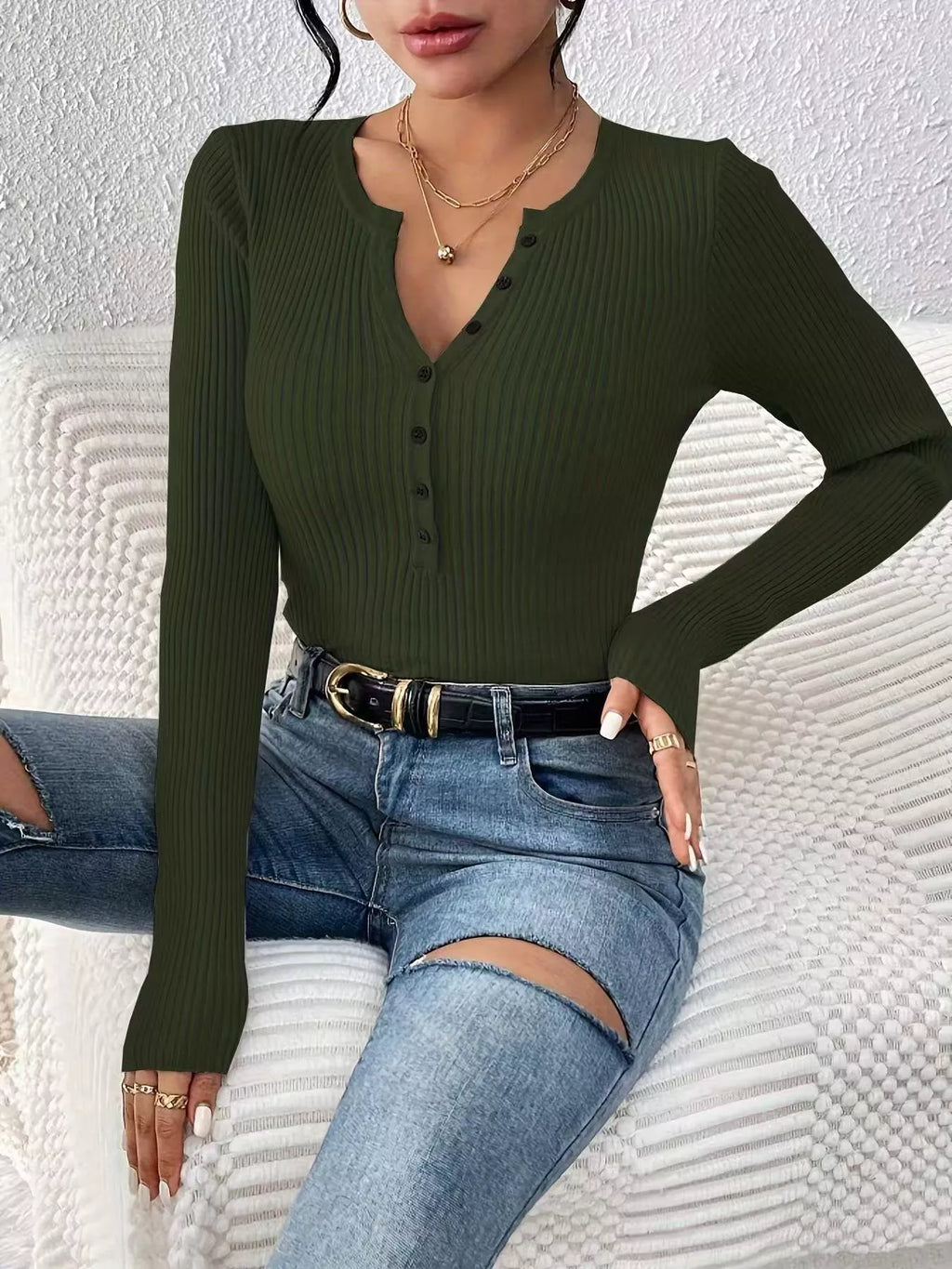 Ribbed Knit Button Front Top (26)