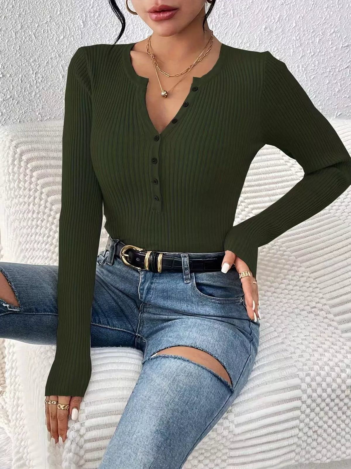 Ribbed Knit Button Front Top (26)