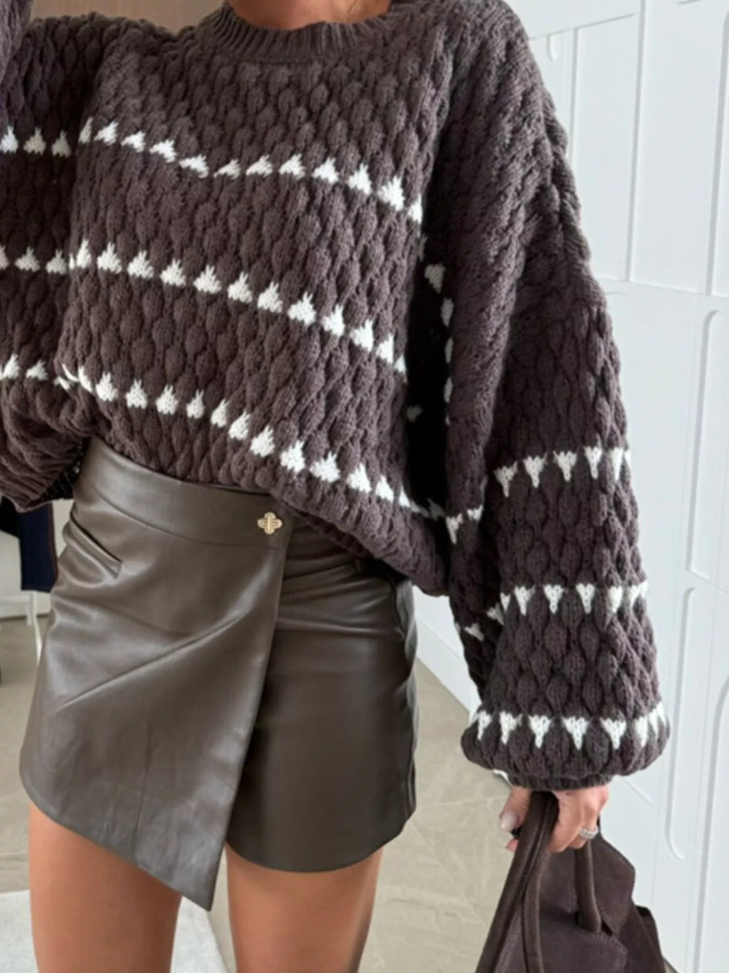 Chunky Knit Striped Sweater Balloon Sleeves (6)