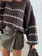 Chunky Knit Striped Sweater Balloon Sleeves (6)