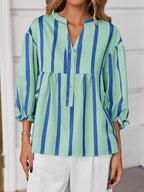 Striped Button Front Notched Blouse (3)