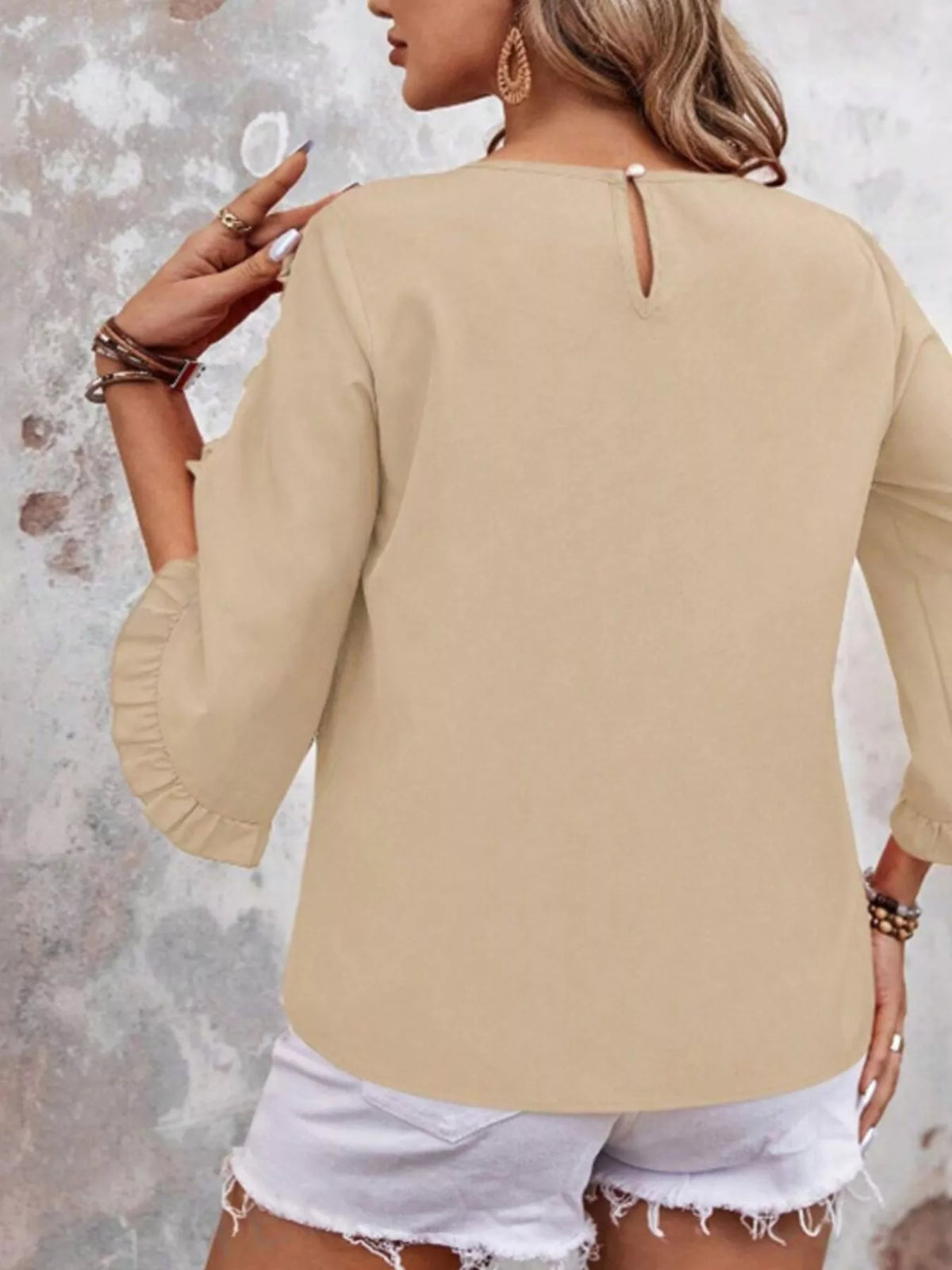Ruffle Sleeve Solid Color Blouse (19)