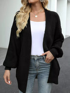 Chunky Knit Open Front Cardigan Lantern Sleeves (25)