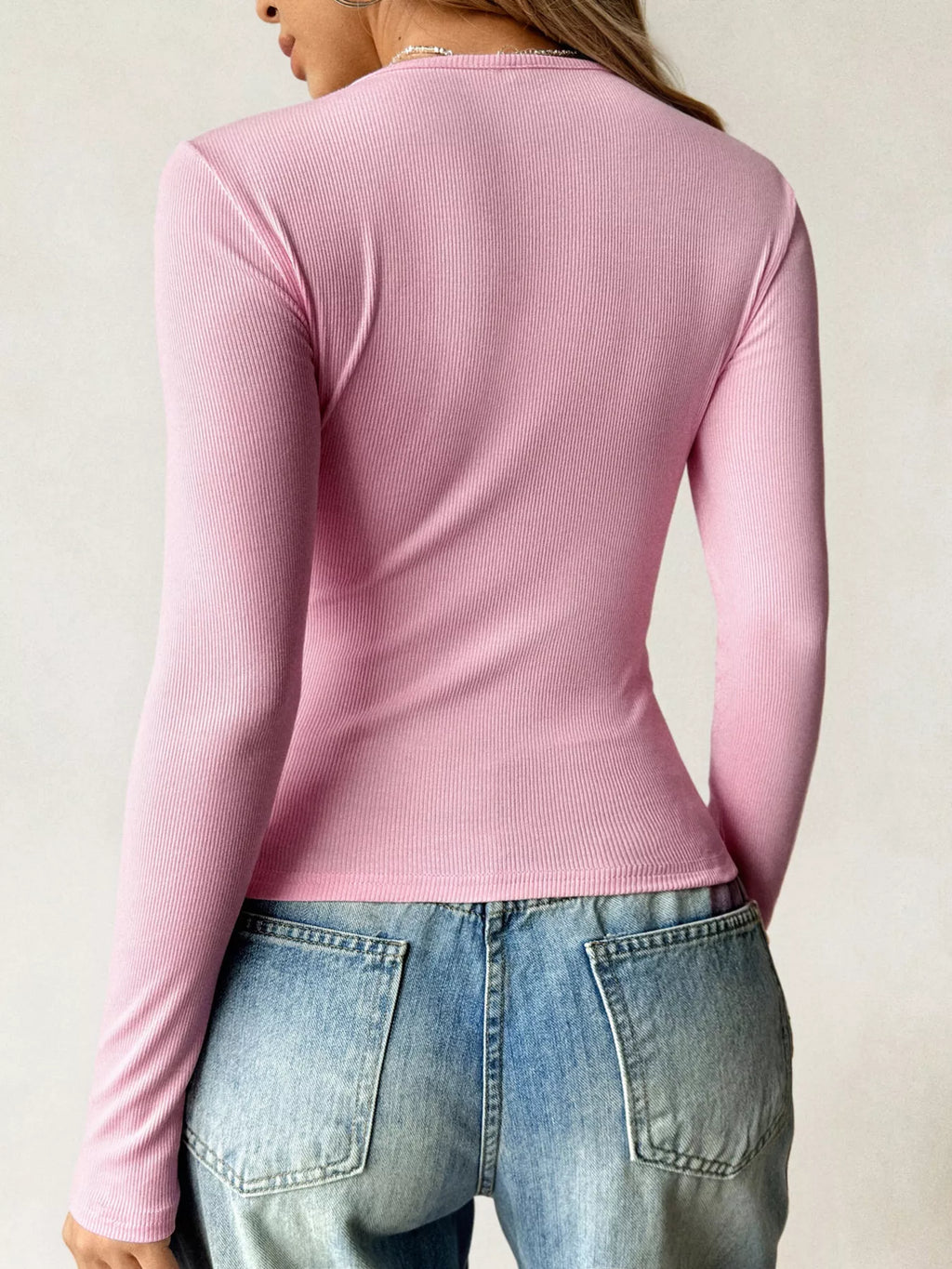 Ribbed Knit Long Sleeve Fitted T-shirt (2)