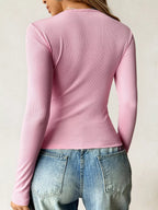 Ribbed Knit Long Sleeve Fitted T-shirt (2)