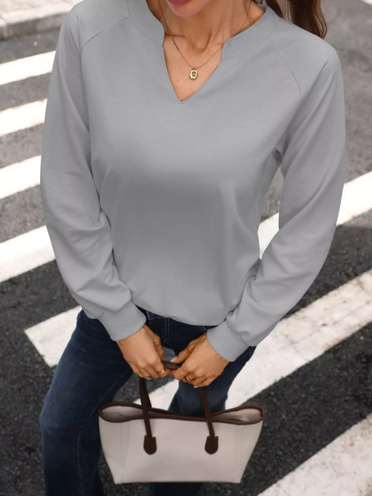Notched Raglan Sleeve Sweatshirt (9)