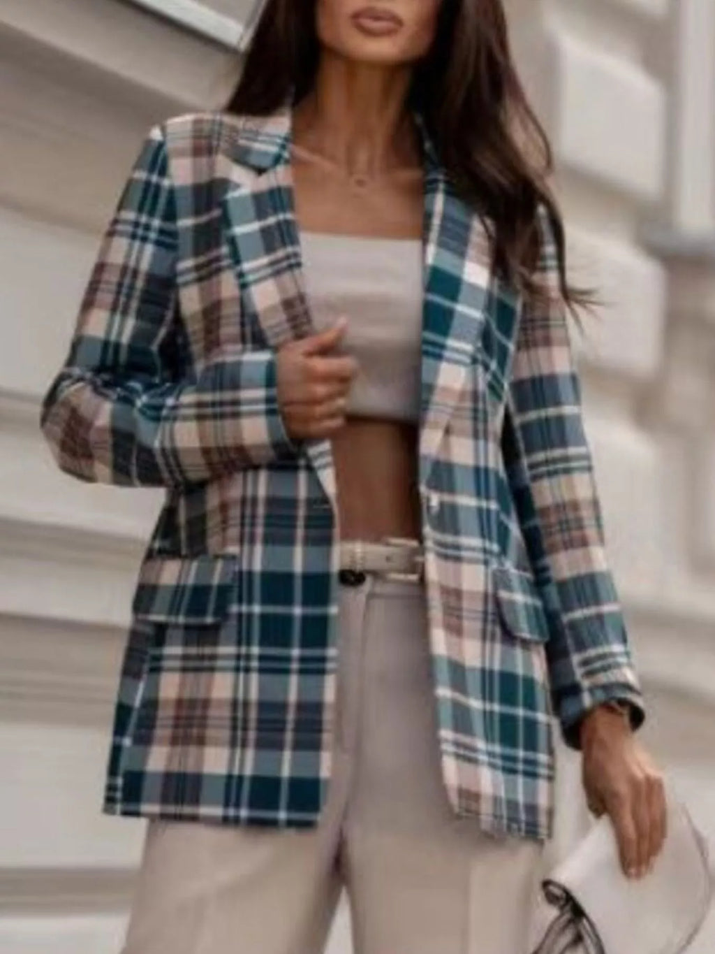 Plaid Lapel Collar Blazer (2)
