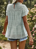 Printed Ruffle Sleeve Babydoll Blouse (7)