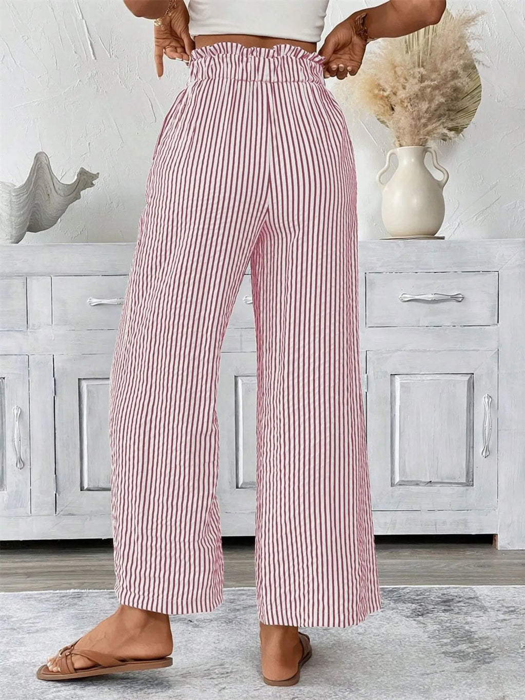 Full Size Striped Wide Leg Paper Bag Pants Plus (8)