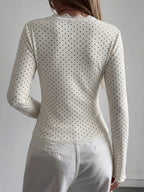 Lace Trim V-neck Ribbed Long Sleeve Blouse (4)