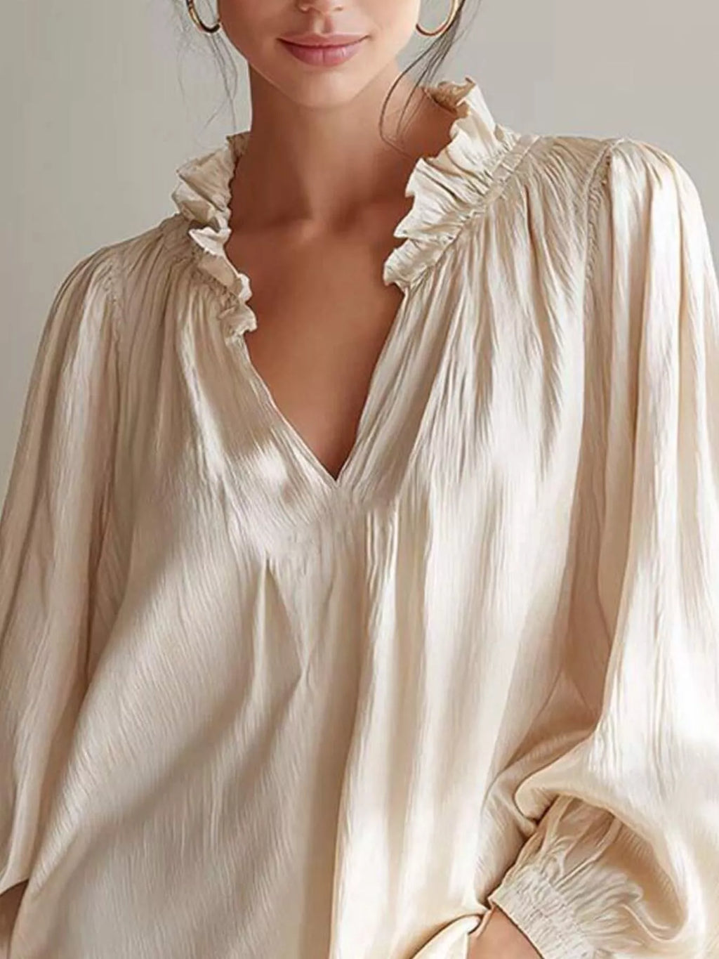 Ruffle Trim Long Sleeves Blouse (5)
