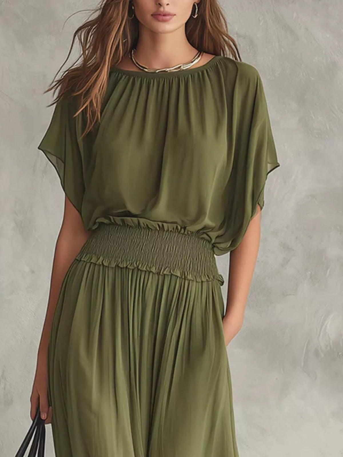 Chiffon Maxi Dress Smocked Waist (2)