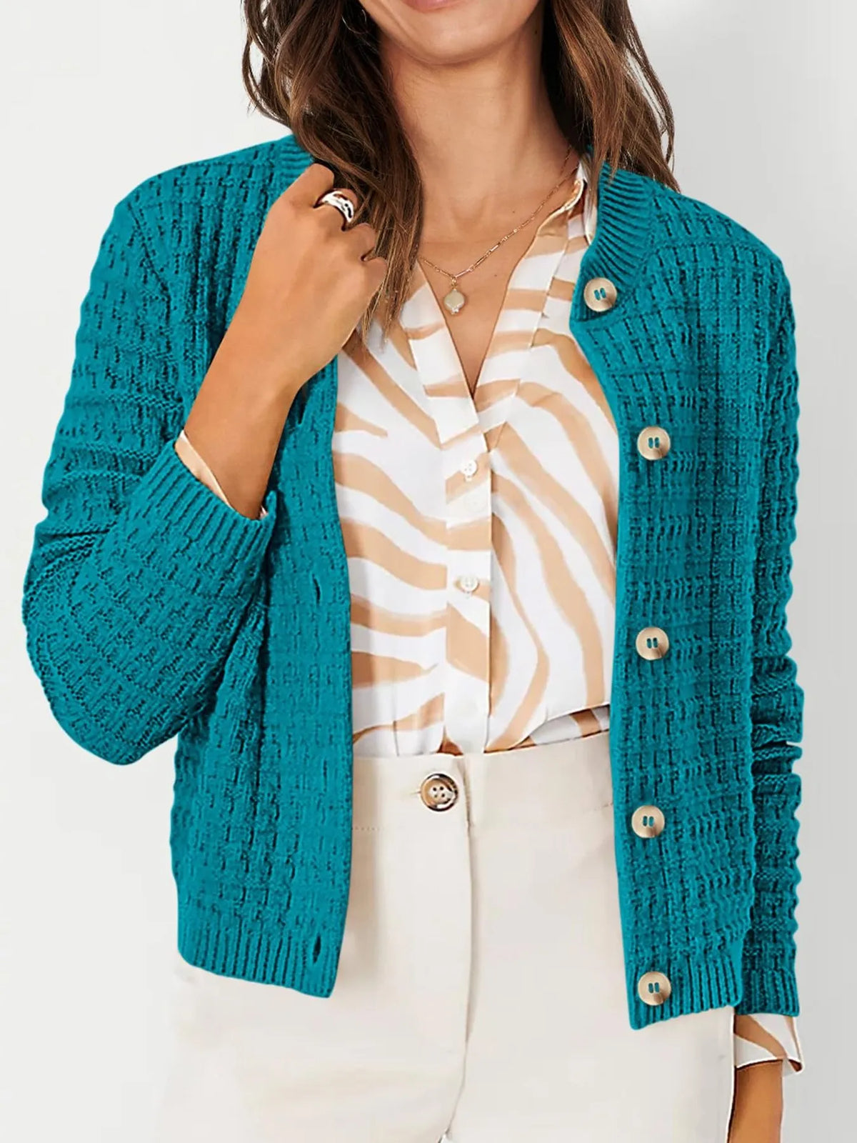 Textured Knit Button-front Cardigan (2)